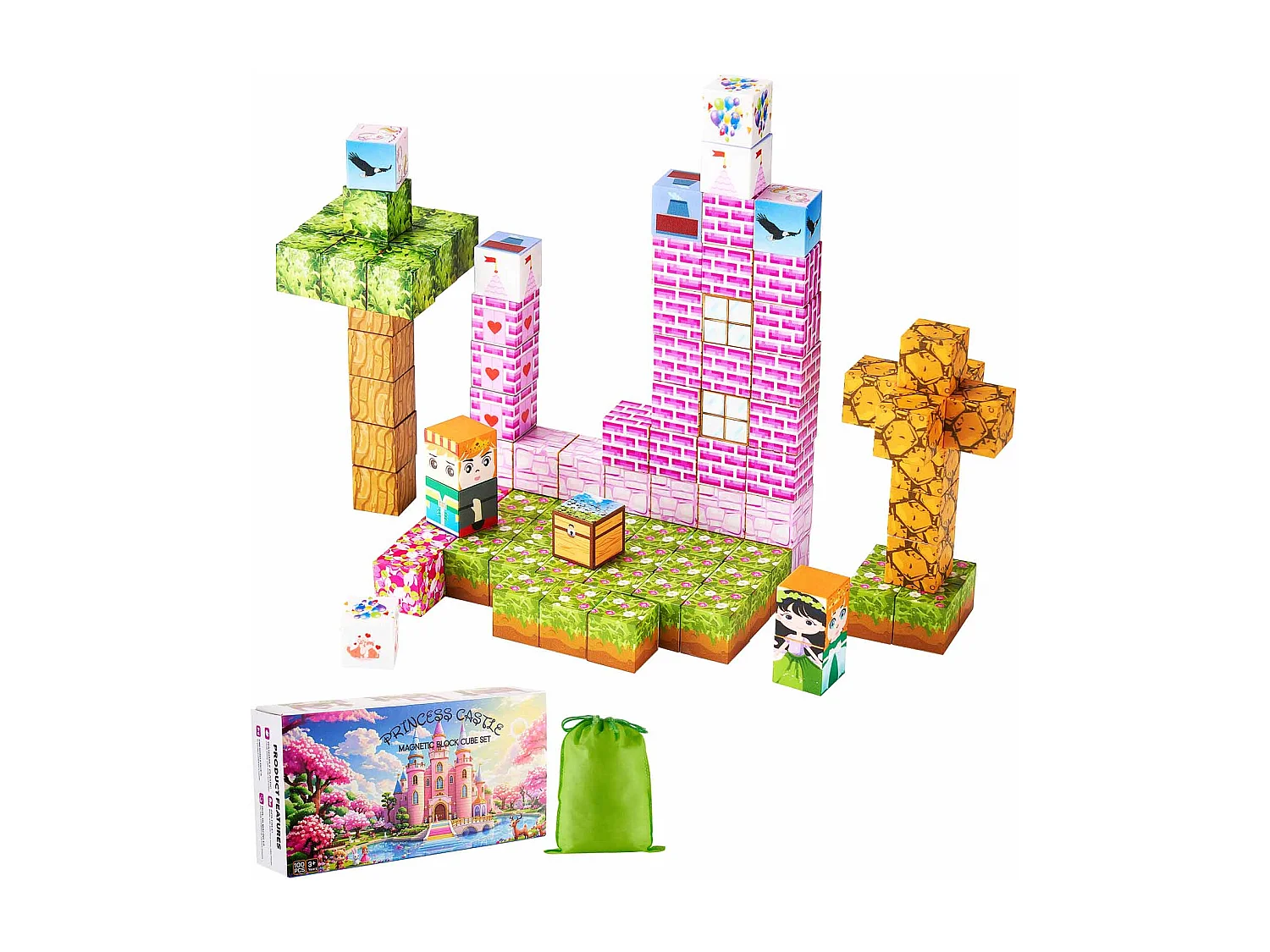 Construction Magnétique Enfant SucceBuy, 100 PCS Blocs de Construction Magnétiques, Château Princesse, pour Cadeau Anniversaire, Garçons, Filles 3 Ans et Plus