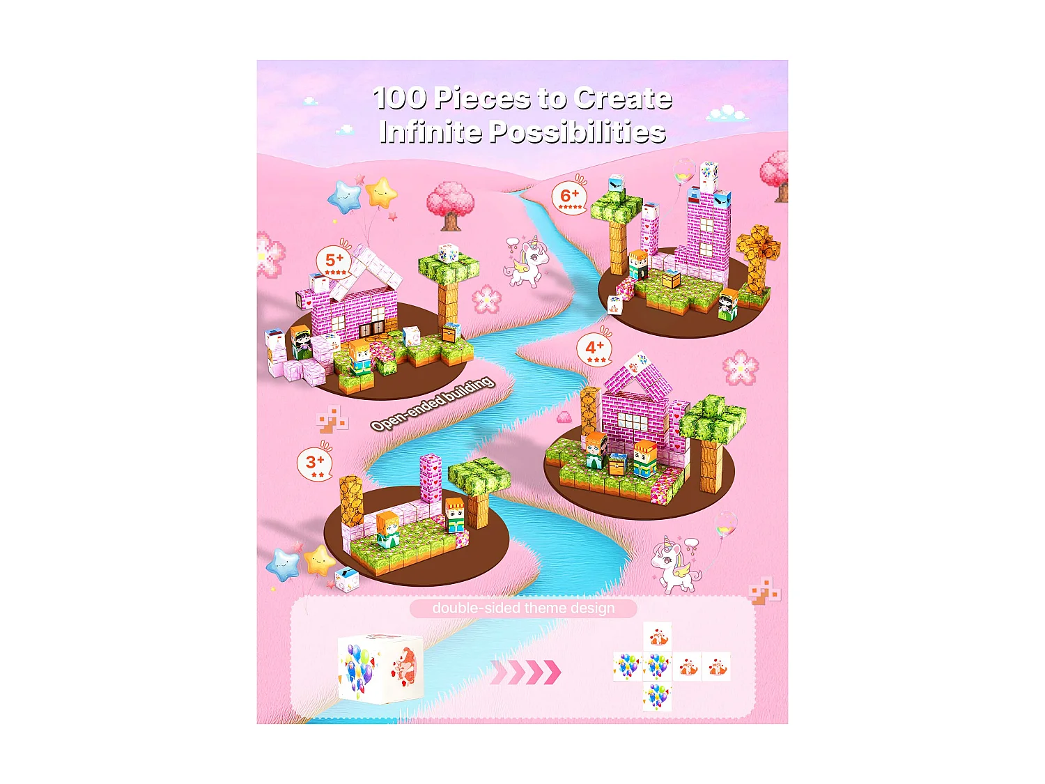 Construction Magnétique Enfant SucceBuy, 100 PCS Blocs de Construction Magnétiques, Château Princesse, pour Cadeau Anniversaire, Garçons, Filles 3 Ans et Plus