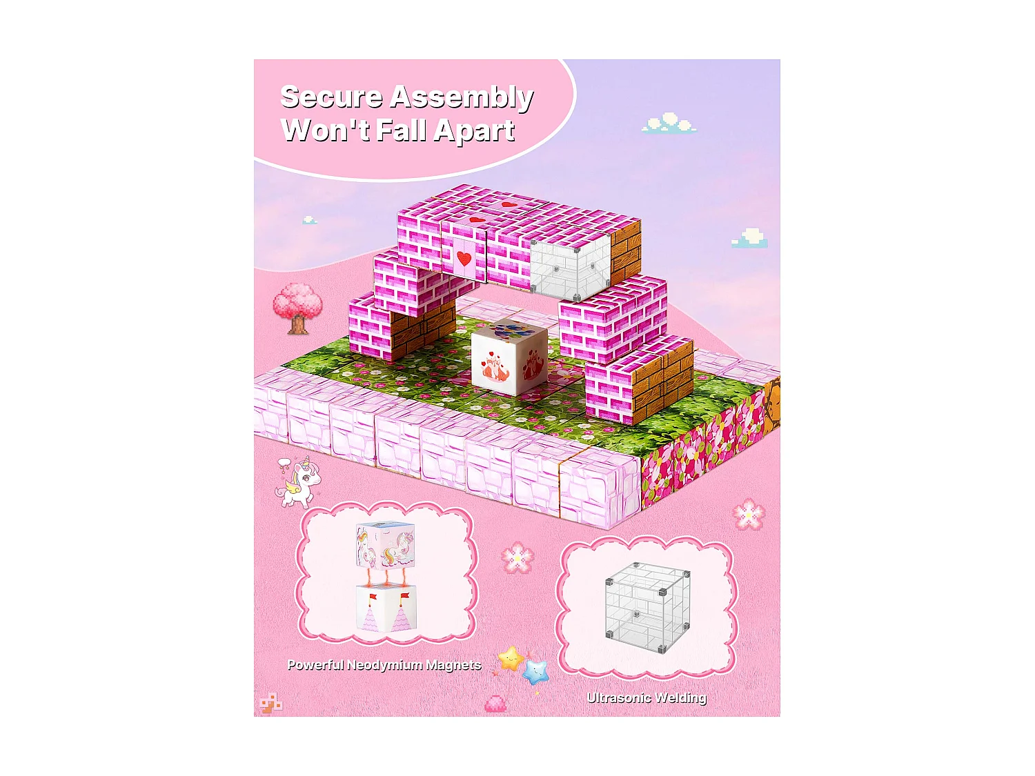 Construction Magnétique Enfant SucceBuy, 100 PCS Blocs de Construction Magnétiques, Château Princesse, pour Cadeau Anniversaire, Garçons, Filles 3 Ans et Plus