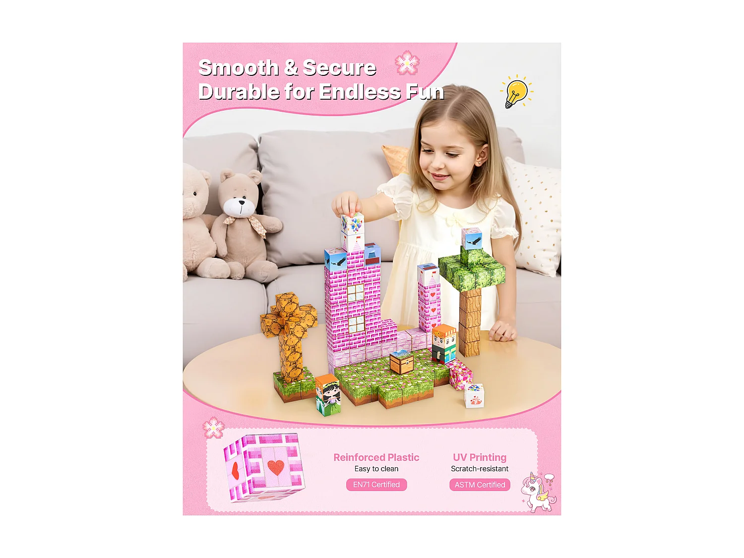 Construction Magnétique Enfant SucceBuy, 100 PCS Blocs de Construction Magnétiques, Château Princesse, pour Cadeau Anniversaire, Garçons, Filles 3 Ans et Plus