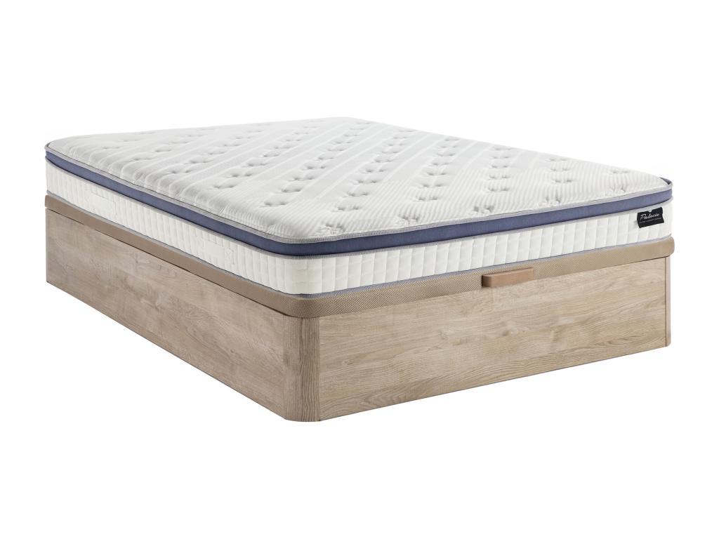 Bett-Set 160x200 cm - Bettkasten Natur hell + Hybrid-Matratze Taschenfederk günstig online kaufen