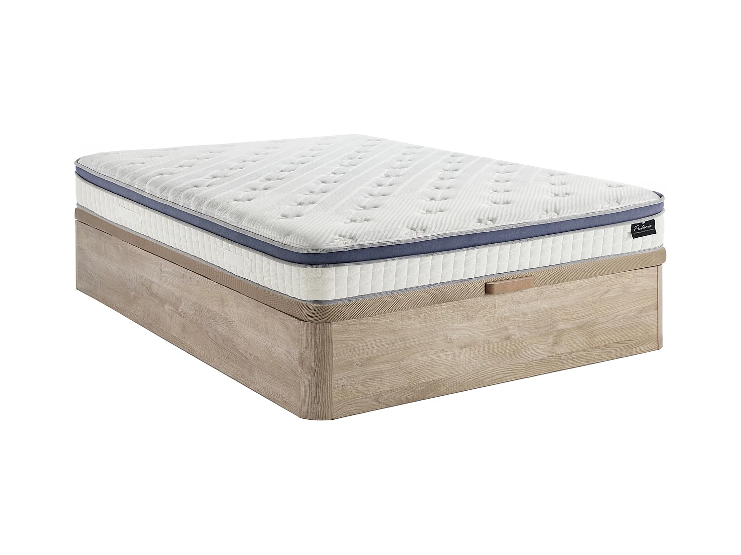 Ensemble 160 x 200 cm sommier coffre naturel clair + matelas hybride ressorts ensachés 7 zones mémoire de forme et latex ép.25cm - MALAO de PALACIO