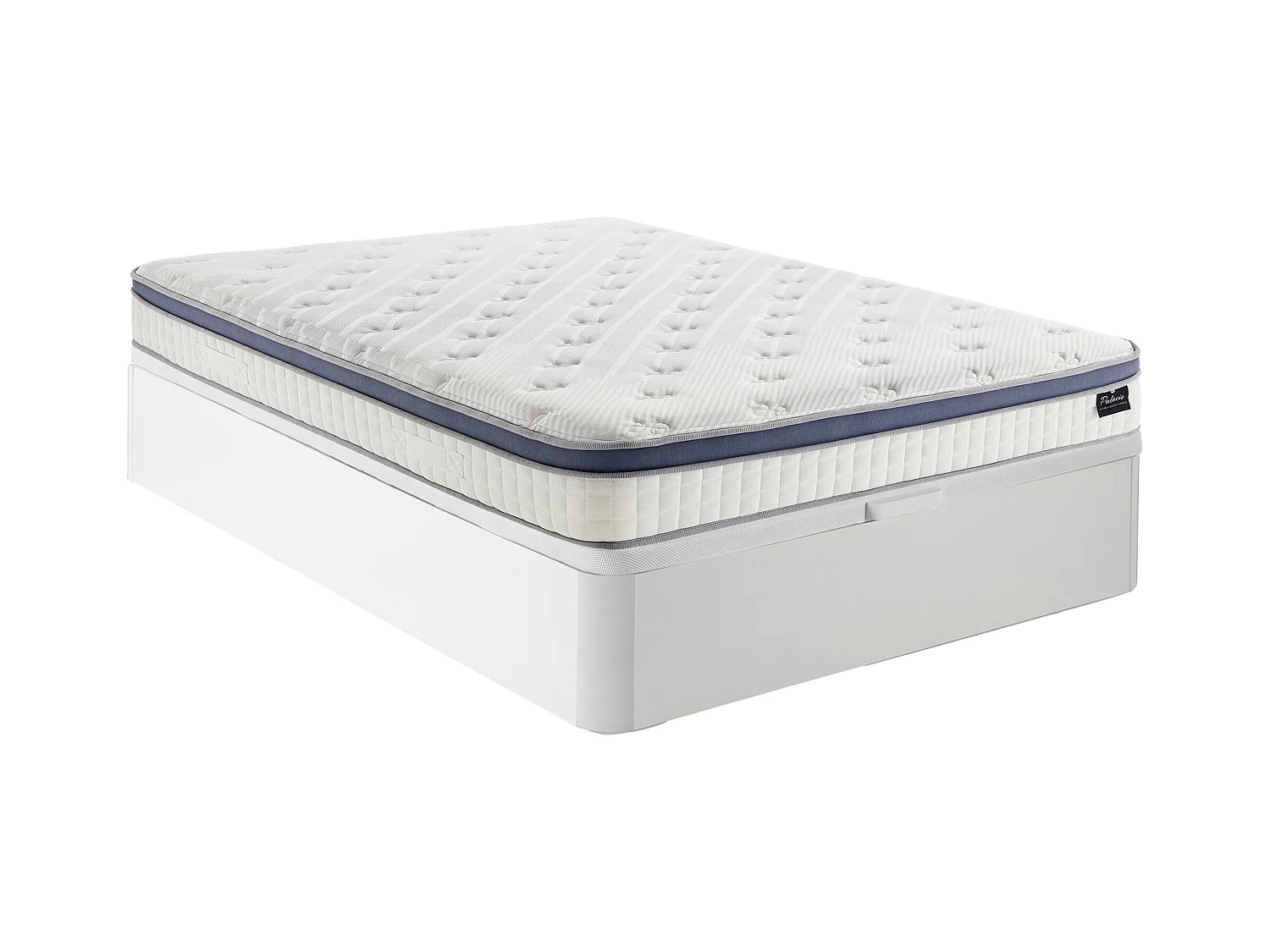 Sæt 140 x 190 cm hvid opbevaringsbund + hybridmadras med 7-zoners poseindpakkede fjedre i memory foam og latex, 25 cm tyk - MALAO fra PALACIO