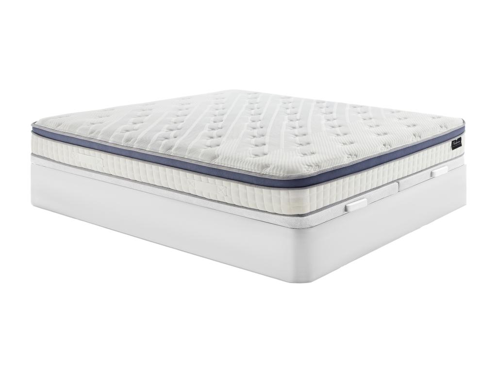 Bett-Set 180x200 cm - Bettkasten Weiß + Hybrid-Matratze Taschenfederkern 7 günstig online kaufen