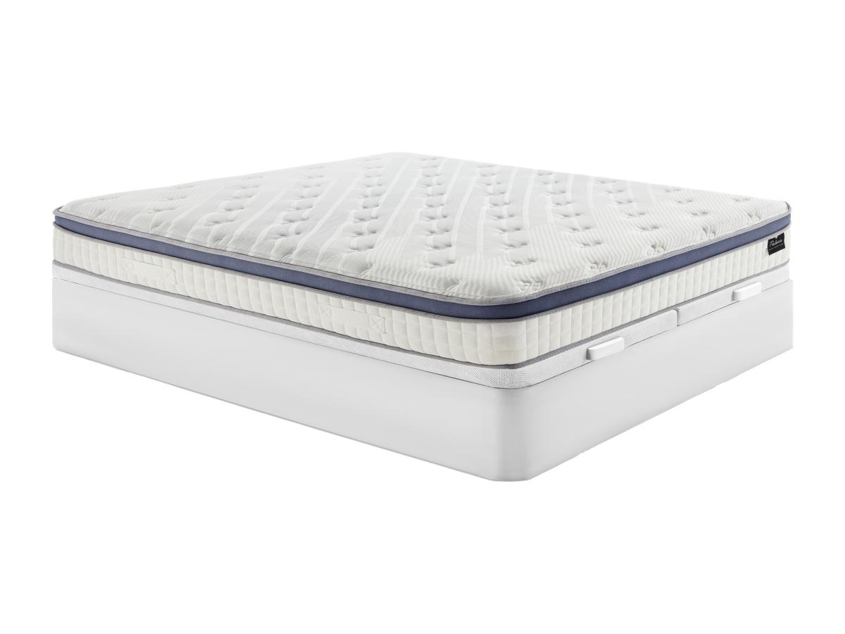 Bett-Set 180x200 cm - Bettkasten Weiß + Hybrid-Matratze Taschenfederkern 7 günstig online kaufen