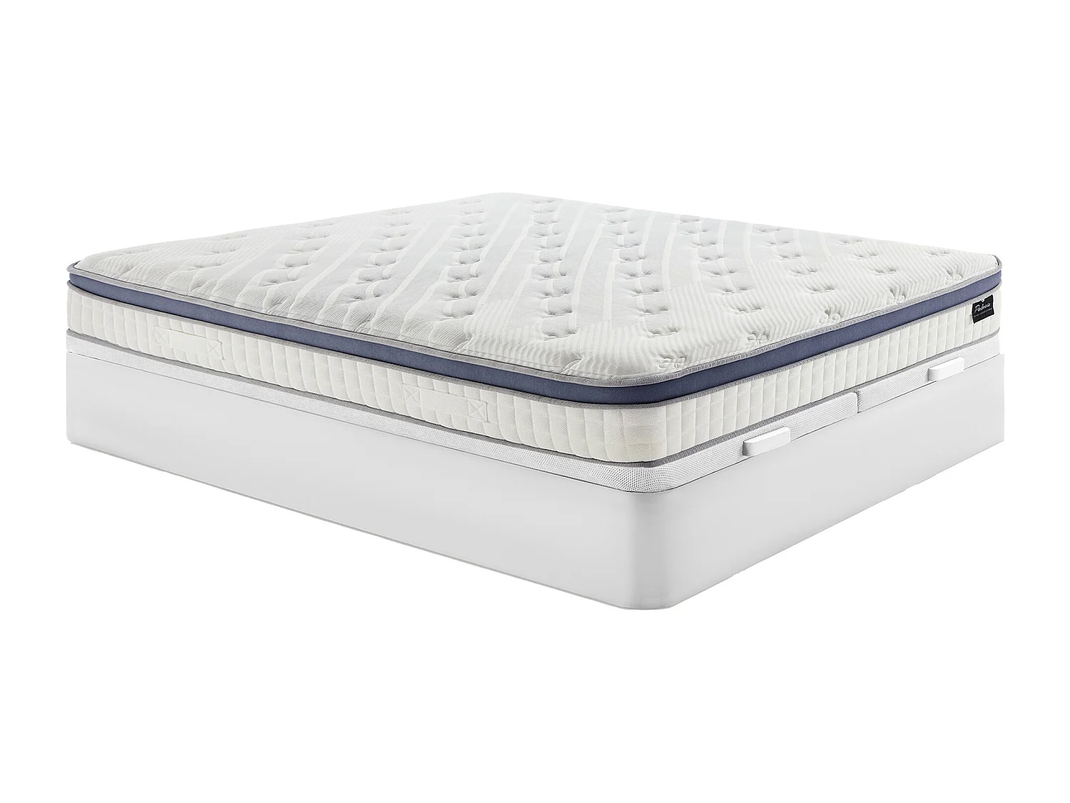 Ensemble 180 x 200 cm sommier coffre blanc + matelas hybride ressorts ensachés 7 zones et mémoire de forme ép.25cm - MALAO de PALACIO