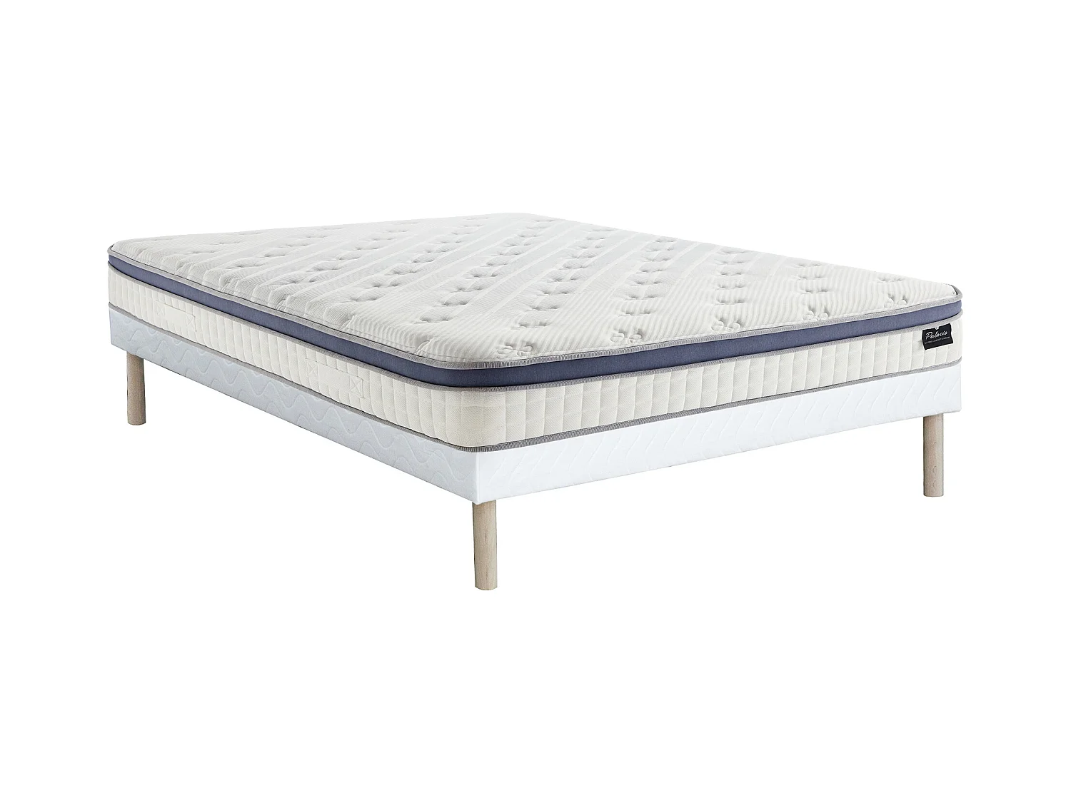 Sæt 160 x 200 cm polstret sengeramme + hybrid madras med punktfjedre i 7 zoner med memory foam og latex, 25 cm tyk - MALAO fra PALACIO