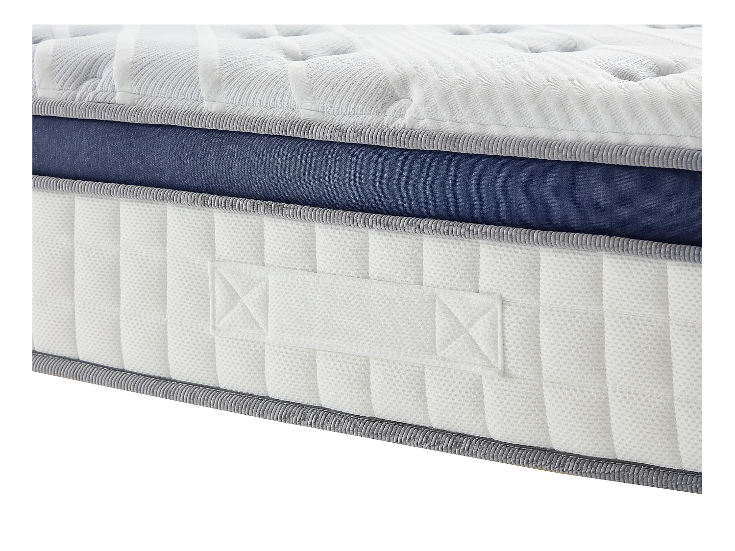 Sæt 180 x 200 cm polstret sengebund + hybridmadras med 7-zoners pocketfjedre, memory foam og latex, 25 cm tykkelse - MALAO fra PALACIO