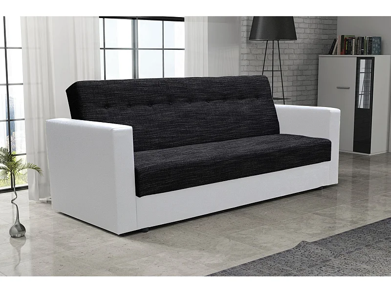 BEDANTE SOFA WIND z funkcją spania KORNET10+DOLARO511 czarny/biały z pojemnikiem na pościel, sofa do salonu, kanapa, sofa rozkładana, sofa z pojemnikiem, wersalka