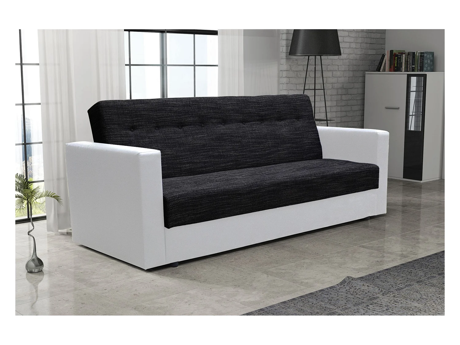BEDANTE CANAPÉ WIND avec fonction lit KORNET10+DOLARO511 Noir/Blanc avec espace de rangement, coffre de lit, canapé de salon, sofa, canapé-lit, canapé avec coffre