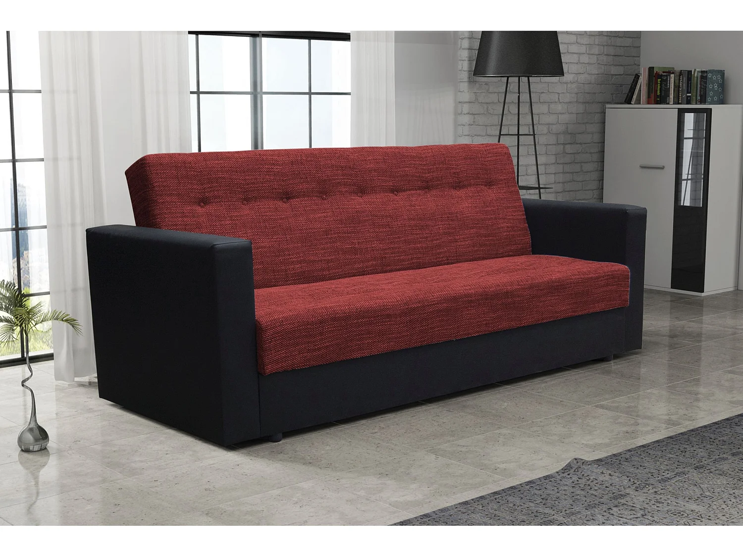 BEDANTE SOFA WIND mit Schlaffunktion SAWANA13+DOLARO8 Rot/Schwarz mit Stauraum Bettkasten Wohnzimmersofa Couch Sofa Bettsofa Bettkasten Bettcouch