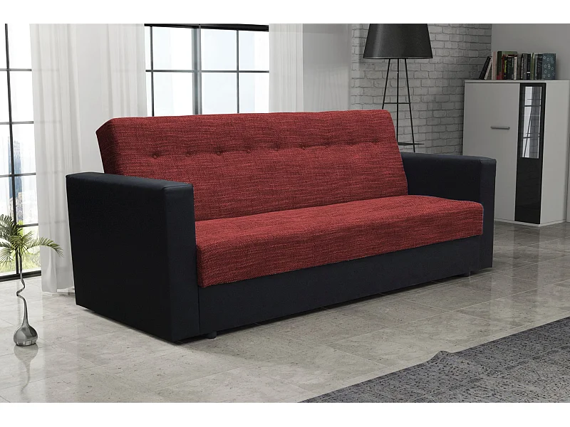 BEDANTE CANAPÉ WIND avec fonction lit SAWANA13+DOLARO8 Rouge/Noir avec espace de rangement, coffre de lit, canapé de salon, sofa, canapé-lit, canapé avec coffre
