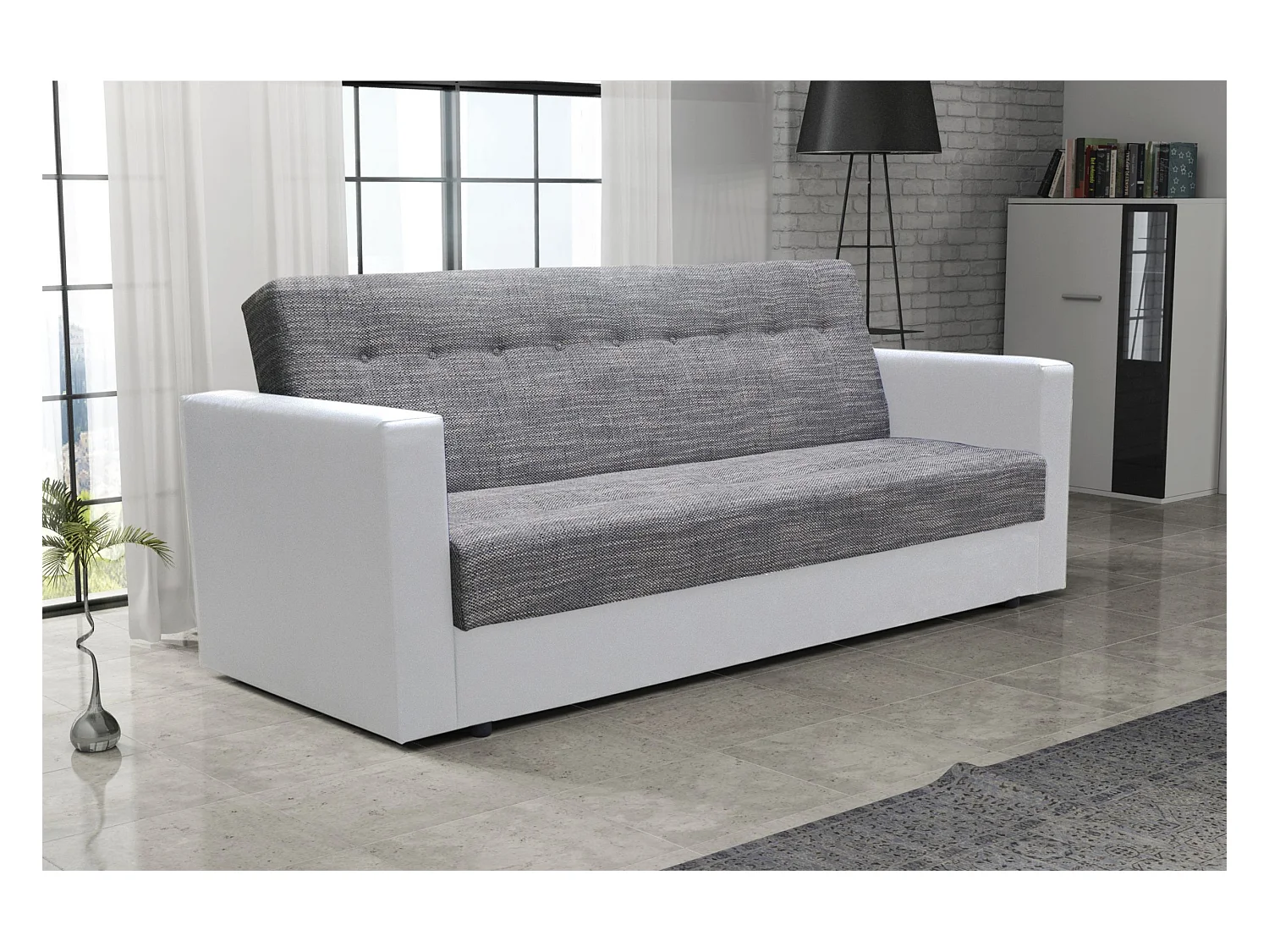 BEDANTE CANAPÉ WIND avec fonction lit KORNET02+DOLARO511 Gris/Blanc avec espace de rangement, coffre de lit, canapé de salon, sofa, canapé-lit, canapé avec coffre