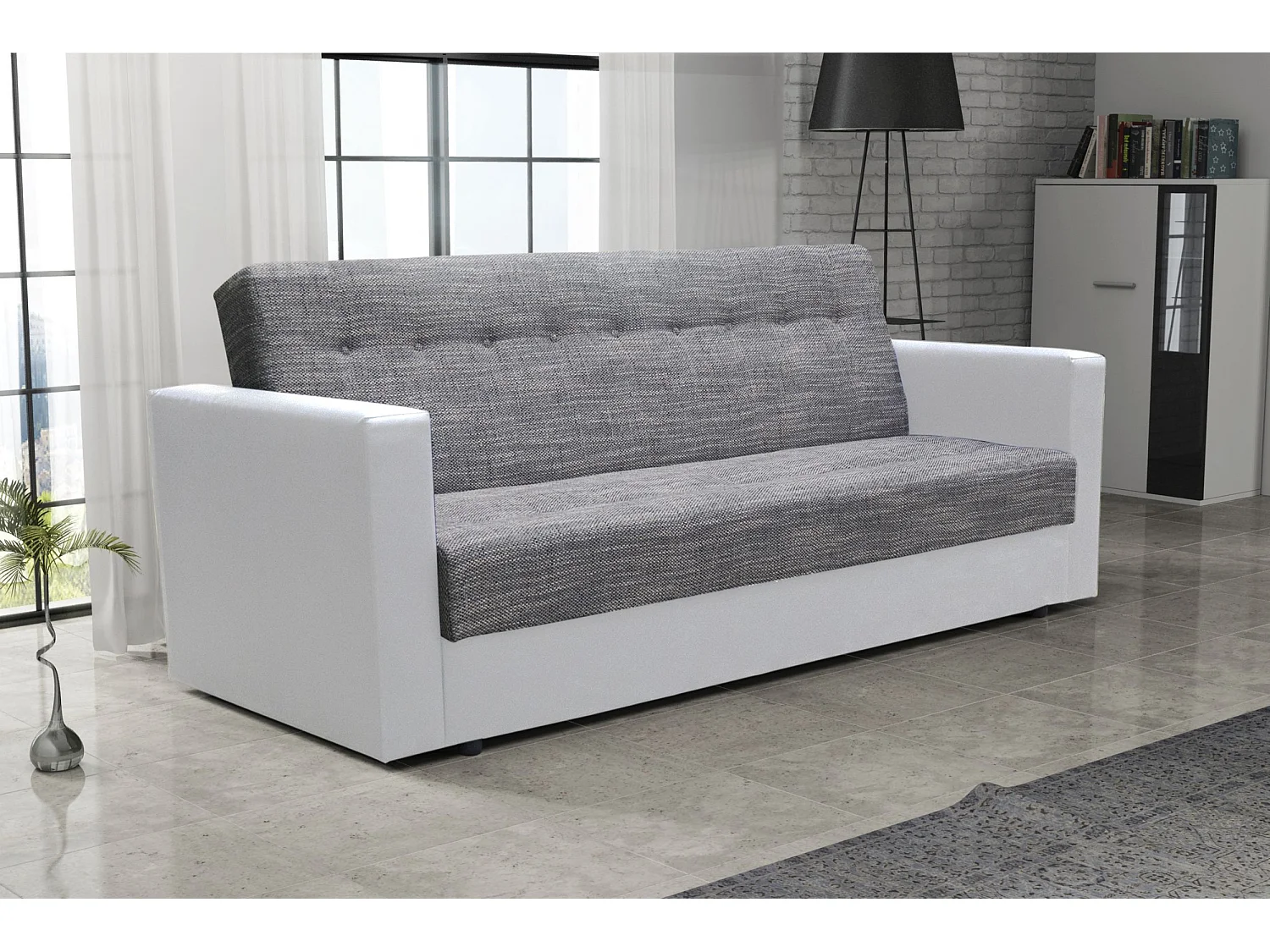 BEDANTE SOFA WIND mit Schlaffunktion KORNET02+DOLARO511 Grau/Weiß mit Stauraum Bettkasten Wohnzimmersofa Couch Sofa Bettsofa Bettkasten Bettcouch