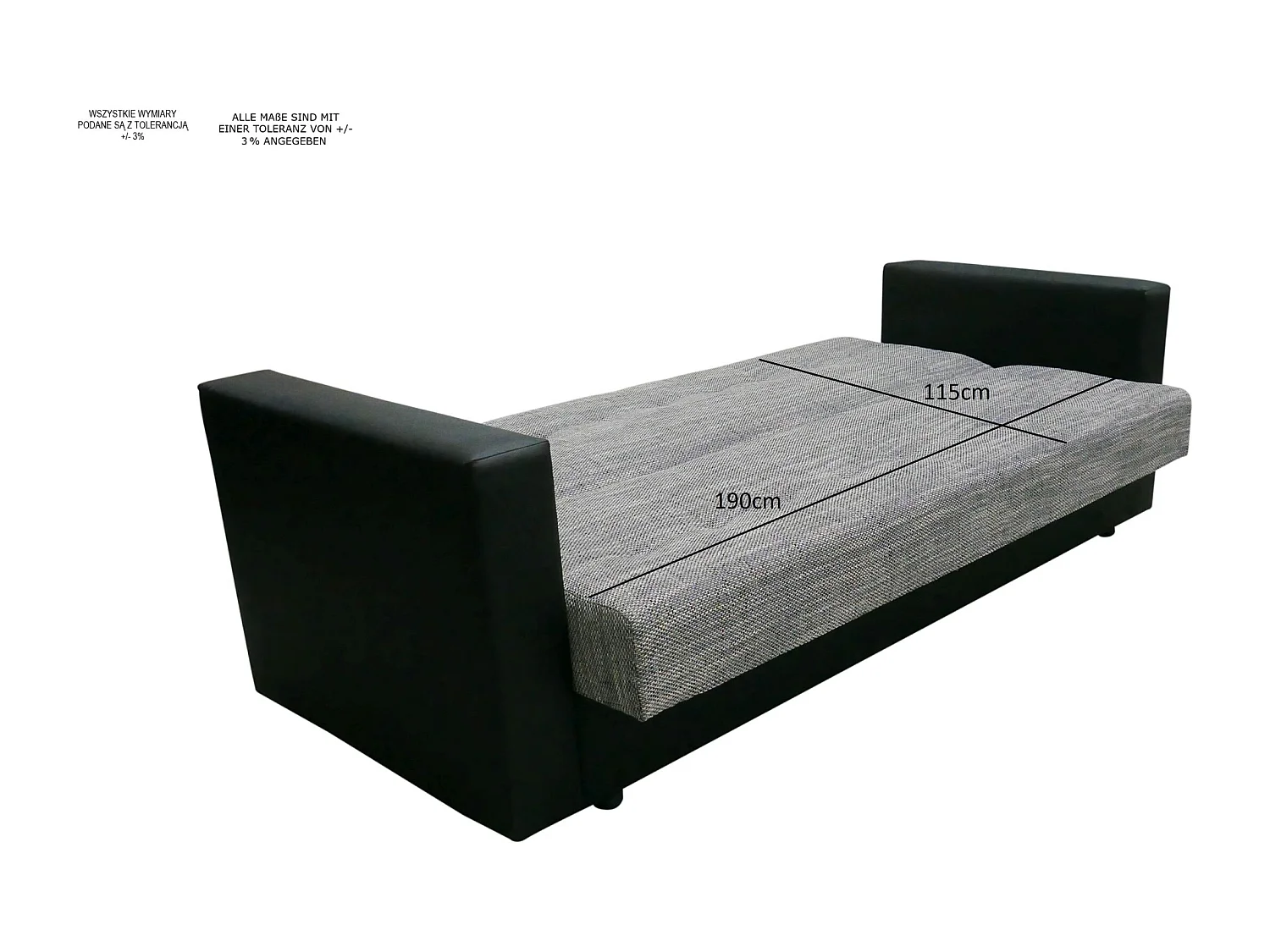 BEDANTE CANAPÉ WIND avec fonction lit KORNET10+DOLARO4 Noir/Gris avec espace de rangement, coffre de lit, canapé de salon, sofa, canapé-lit, canapé avec coffre