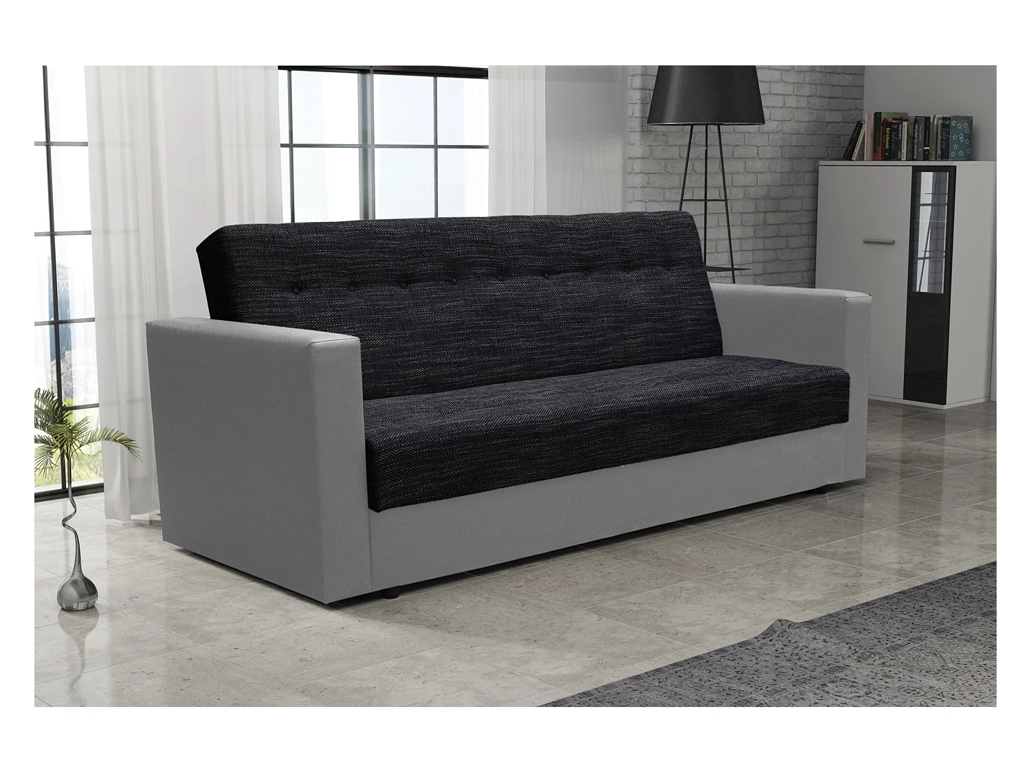 BEDANTE CANAPÉ WIND avec fonction lit KORNET10+DOLARO4 Noir/Gris avec espace de rangement, coffre de lit, canapé de salon, sofa, canapé-lit, canapé avec coffre