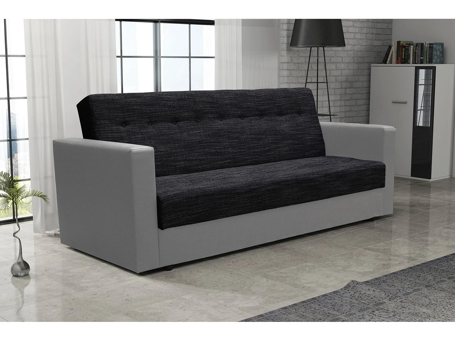 BEDANTE SOFA WIND mit Schlaffunktion KORNET10+DOLARO4 Schwarz/Grau mit Stauraum Bettkasten Wohnzimmersofa Couch Sofa Bettsofa Bettkasten Bettcouch