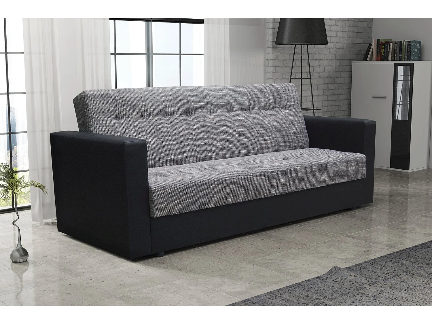 BEDANTE CANAPÉ WIND avec fonction lit KORNET02+DOLARO8 Gris/Noir avec espace de rangement, coffre de lit, canapé de salon, sofa, canapé-lit, canapé avec coffre