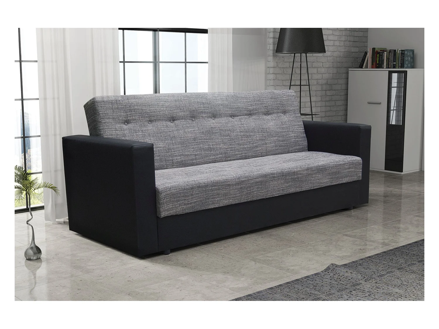 BEDANTE CANAPÉ WIND avec fonction lit KORNET02+DOLARO8 Gris/Noir avec espace de rangement, coffre de lit, canapé de salon, sofa, canapé-lit, canapé avec coffre