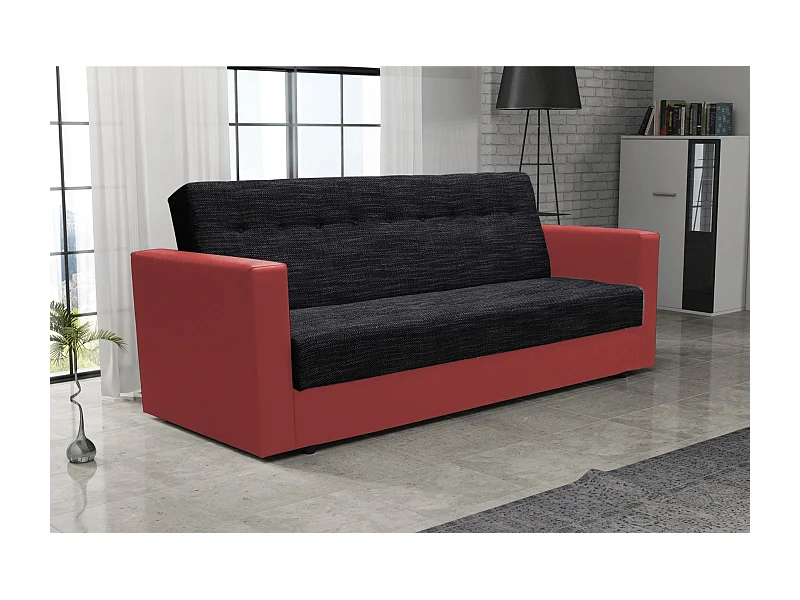 BEDANTE CANAPÉ WIND avec fonction lit KORNET10+SAWANA13 Noir/Rouge avec espace de rangement, coffre de lit, canapé de salon, sofa, canapé-lit, canapé avec coffre
