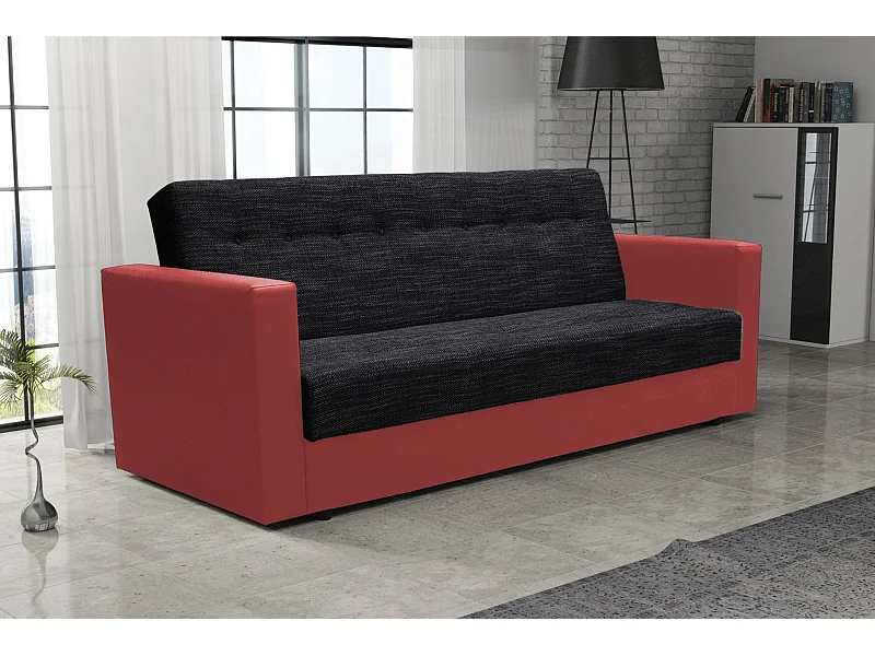 BEDANTE CANAPÉ WIND avec fonction lit KORNET10+SAWANA13 Noir/Rouge avec espace de rangement, coffre de lit, canapé de salon, sofa, canapé-lit, canapé avec coffre