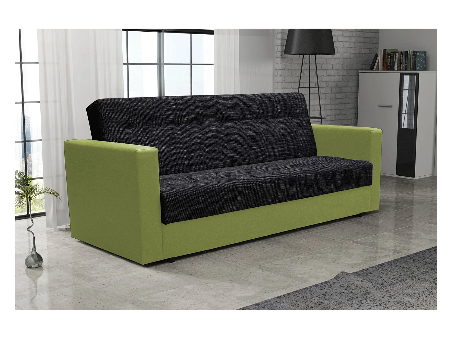 BEDANTE CANAPÉ WIND avec fonction lit KORNET10+SAWANA35 Noir/Vert avec espace de rangement, coffre de lit, canapé de salon, sofa, canapé-lit, canapé avec coffre