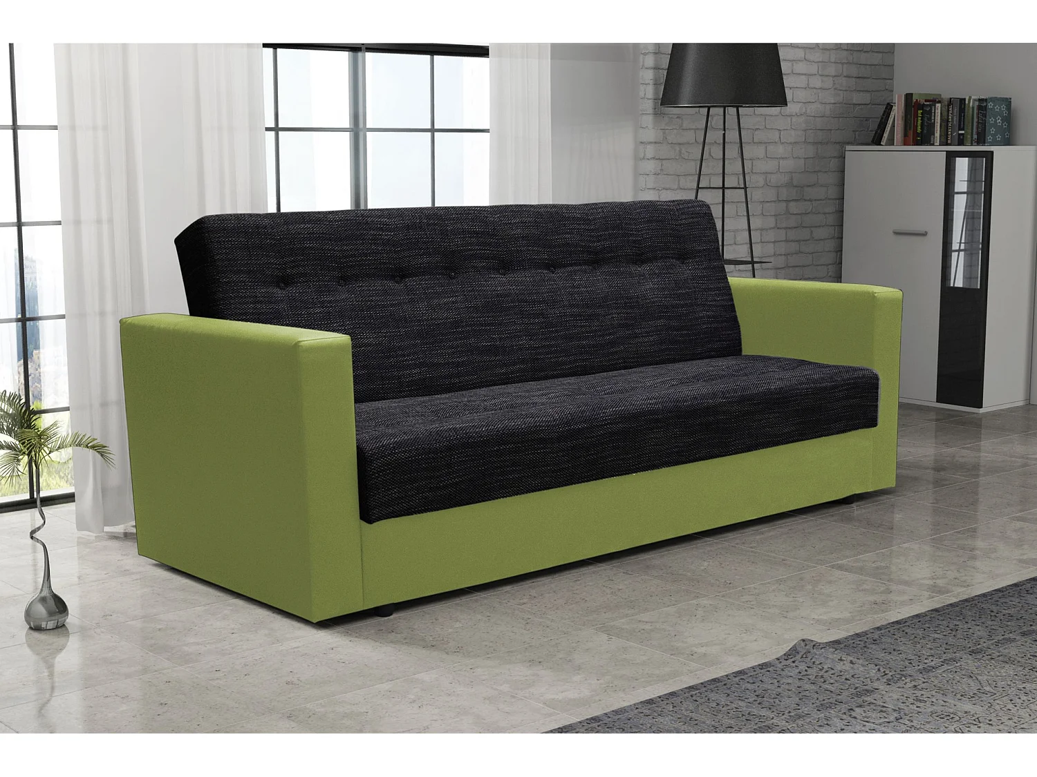 BEDANTE SOFA WIND mit Schlaffunktion KORNET10+SAWANA35 Schwarz/Grün mit Stauraum Bettkasten Wohnzimmersofa Couch Sofa Bettsofa Bettkasten Bettcouch