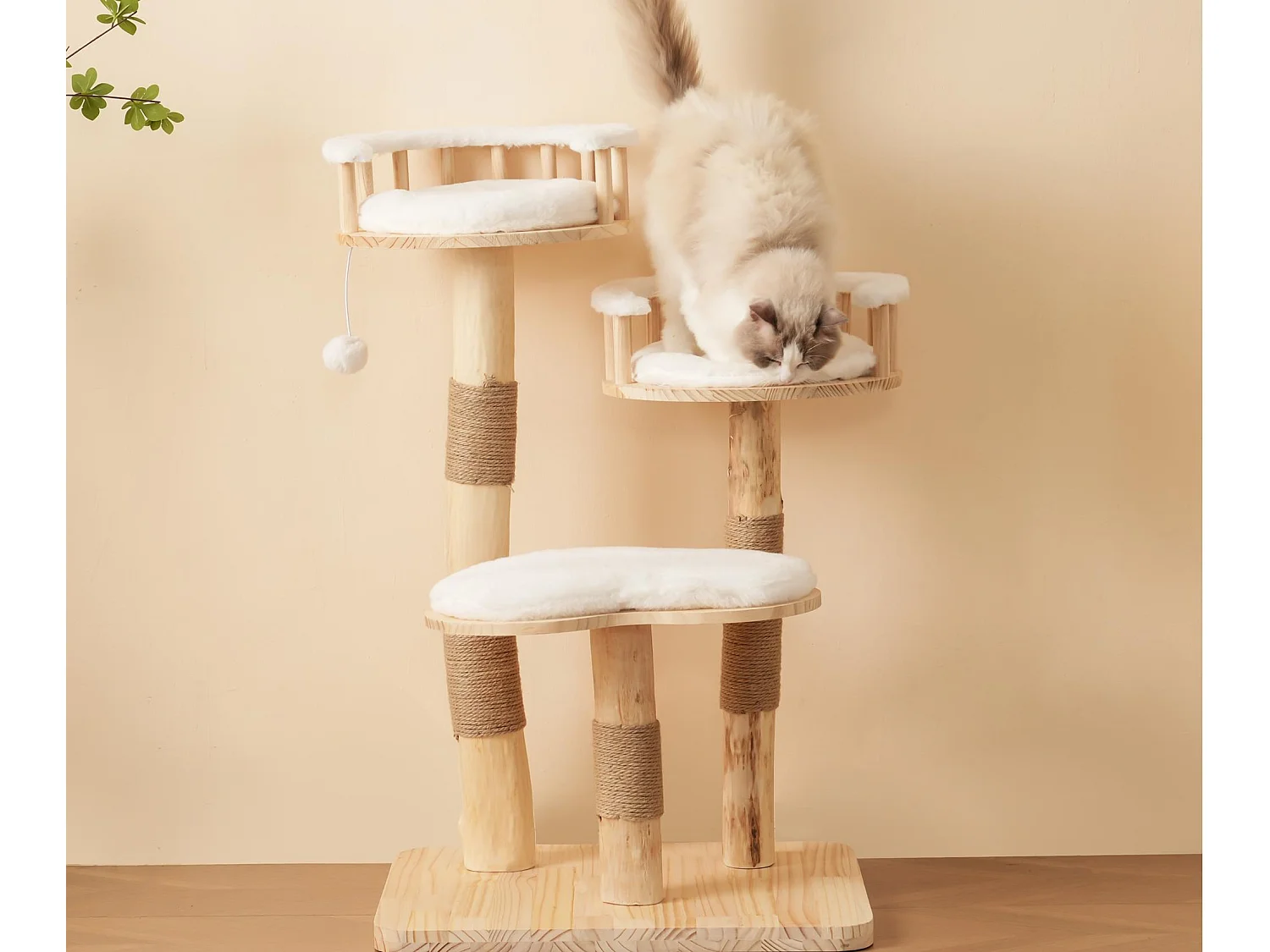 Arbre à chat 60x48x98cm - 3 plateformes - coussins amovibles - balle de jeu - design nuage - blanc