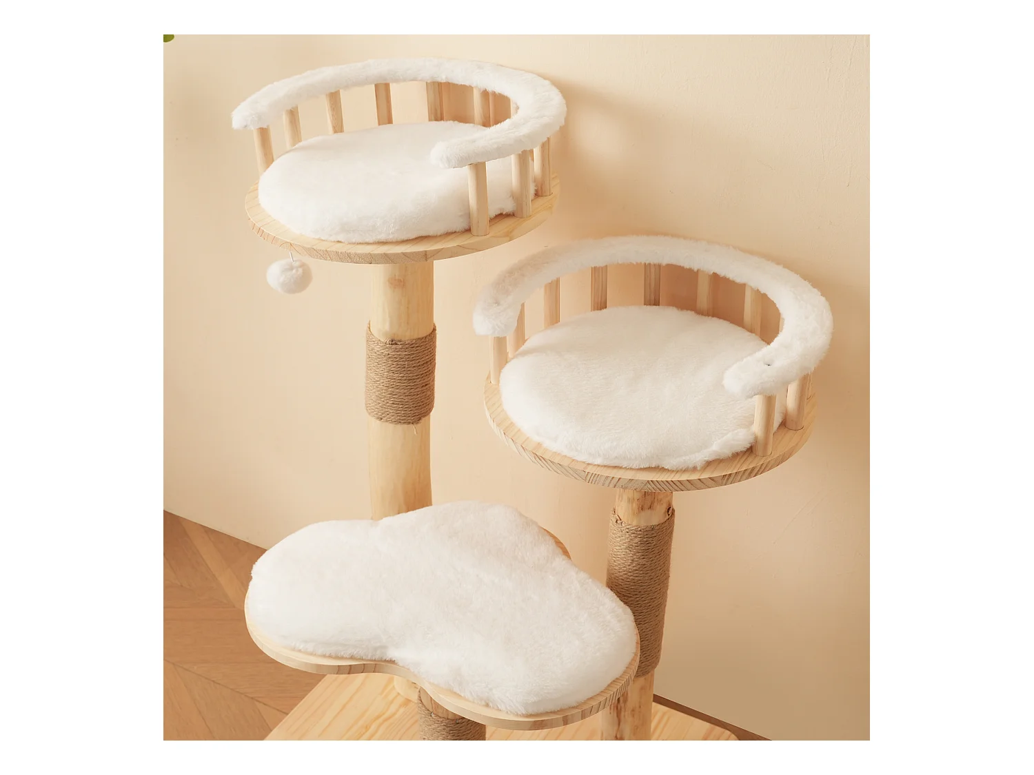 Arbre à chat 60x48x98cm - 3 plateformes - coussins amovibles - balle de jeu - design nuage - blanc