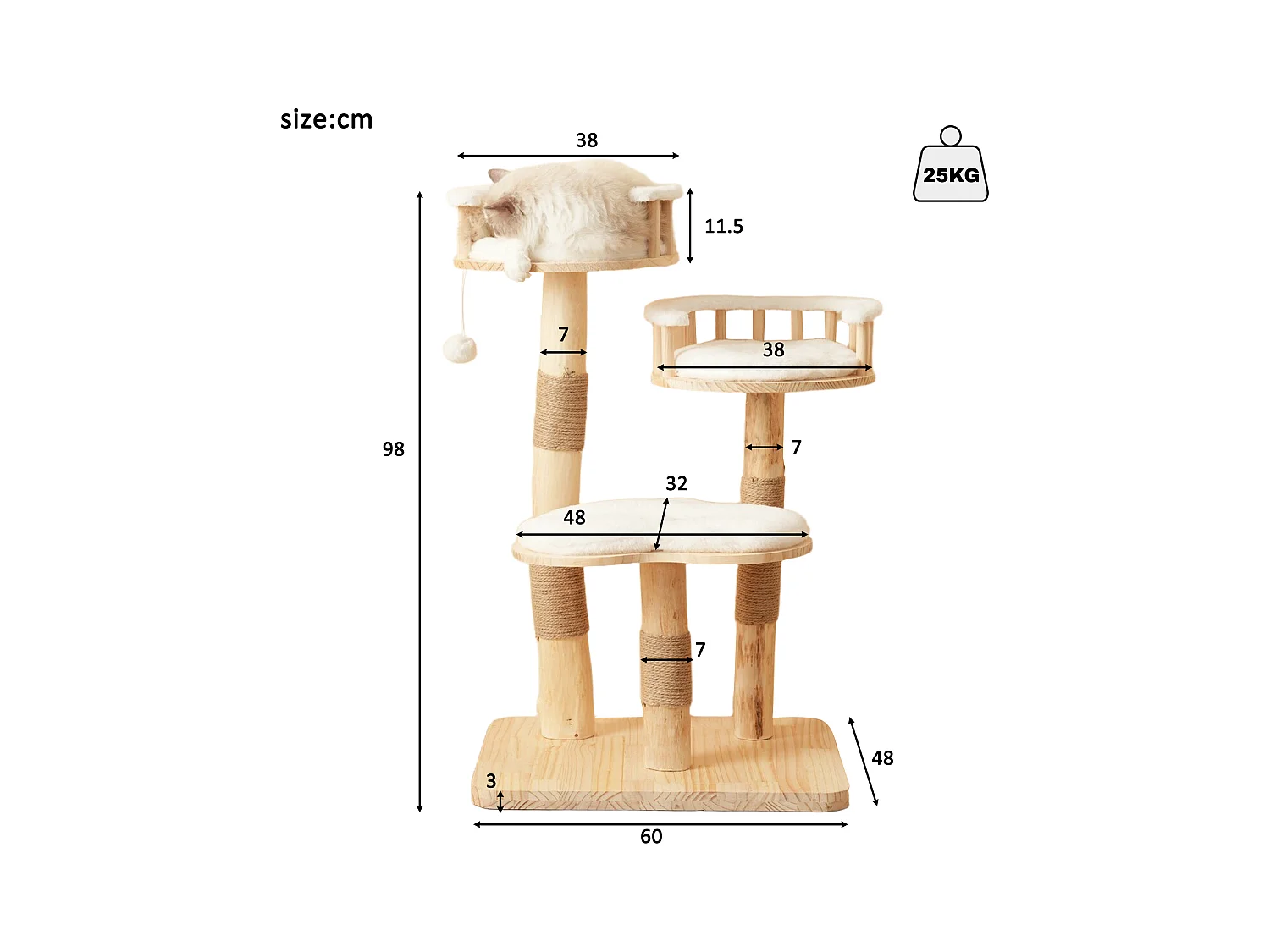Arbre à chat 60x48x98cm - 3 plateformes - coussins amovibles - balle de jeu - design nuage - blanc