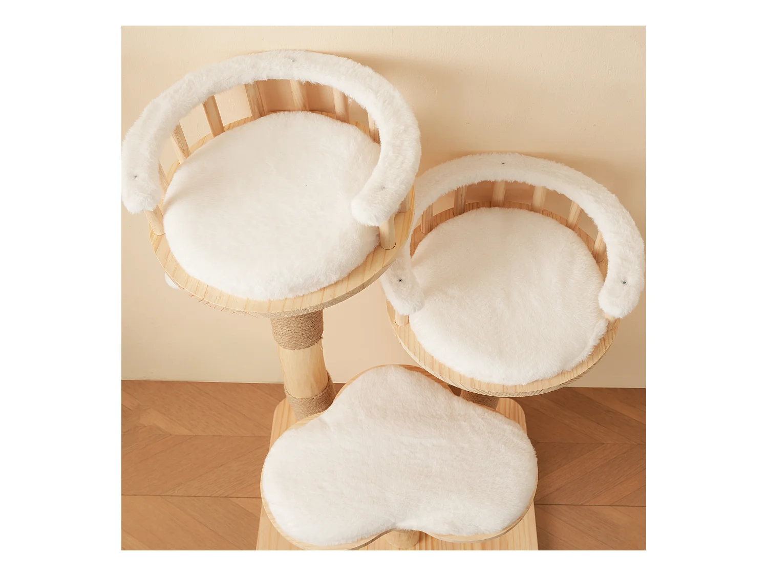 Arbre à chat 60x48x98cm - 3 plateformes - coussins amovibles - balle de jeu - design nuage - blanc