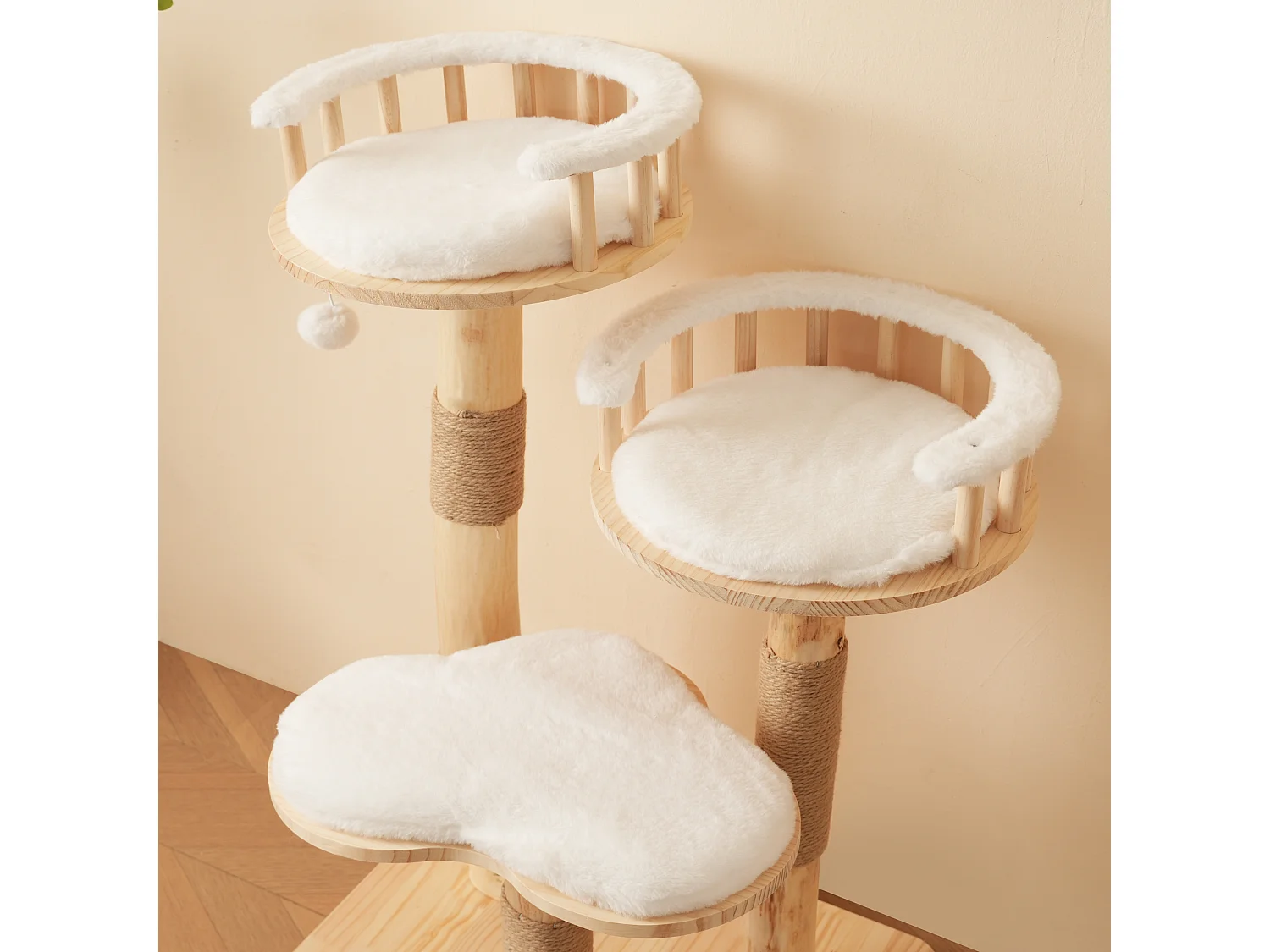 Arbre à chat 60x48x98cm - 3 plateformes - coussins amovibles - balle de jeu - design nuage - blanc