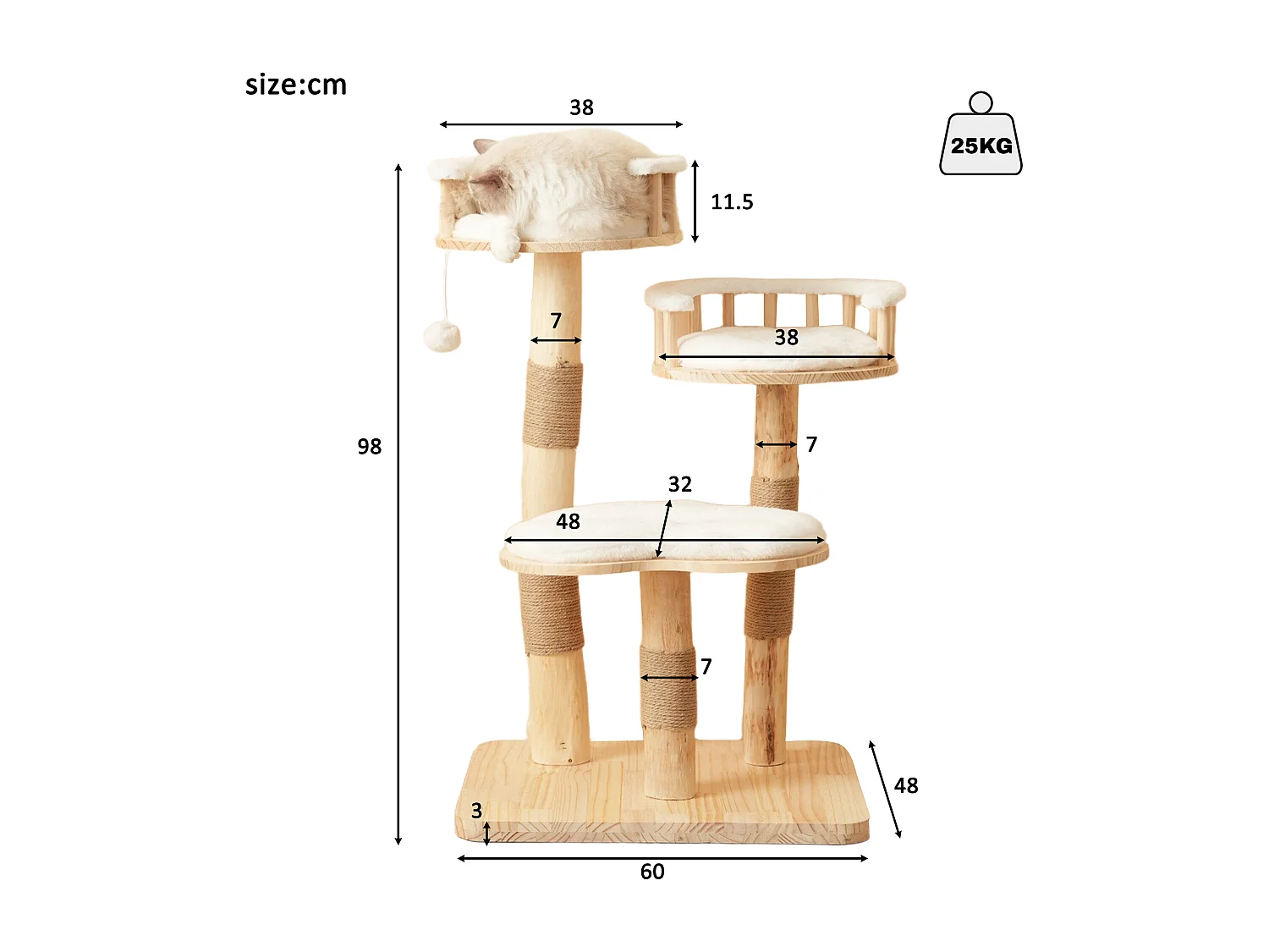 Arbre à chat 60x48x98cm - 3 plateformes - coussins amovibles - balle de jeu - design nuage - blanc