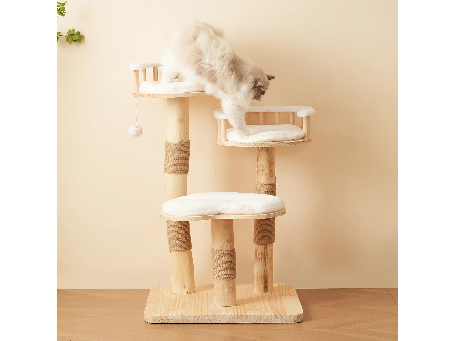 Arbre à chat 60x48x98cm - 3 plateformes - coussins amovibles - balle de jeu - design nuage - blanc