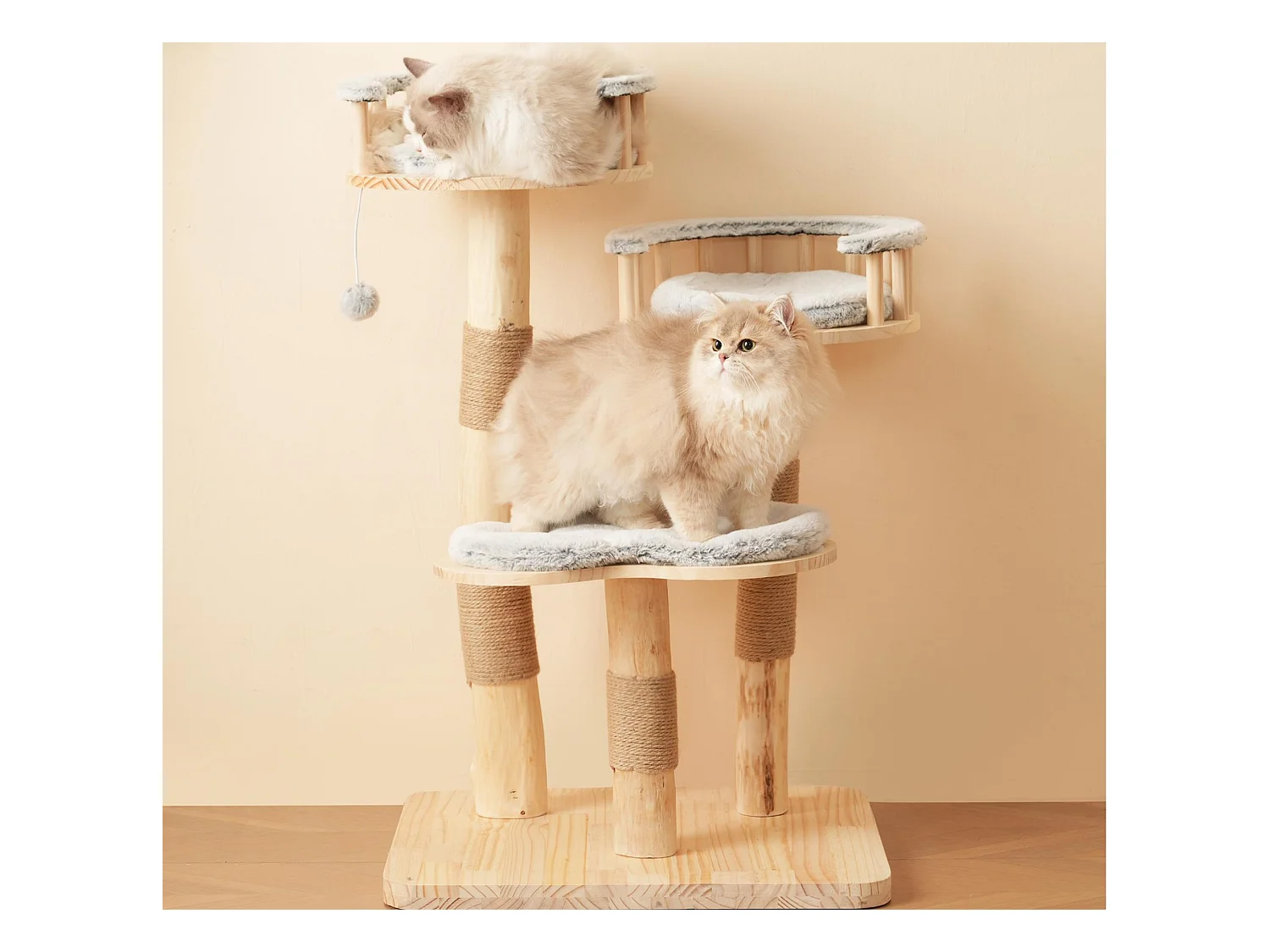 Arbre à chat 60x48x98cm - 3 plateformes - coussins amovibles - balle de jeu - design nuage - Naturel