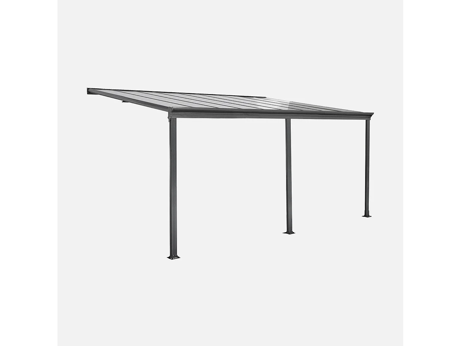 Pergola murale 3x5m anthracite en aluminium et polycarbonate avec gouttière. pergola adossée