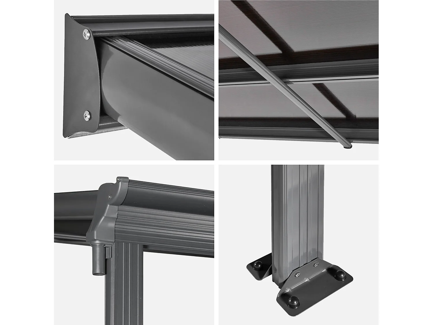 Pergola murale 3x5m anthracite en aluminium et polycarbonate avec gouttière. pergola adossée