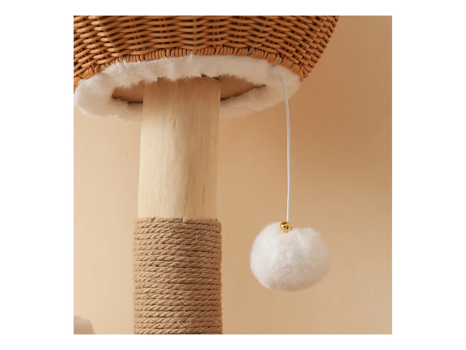 Krabpaal 60x42x108cm - met 1 hol en 2 manden - met pluche bal en dik kussen - naturel + wit
