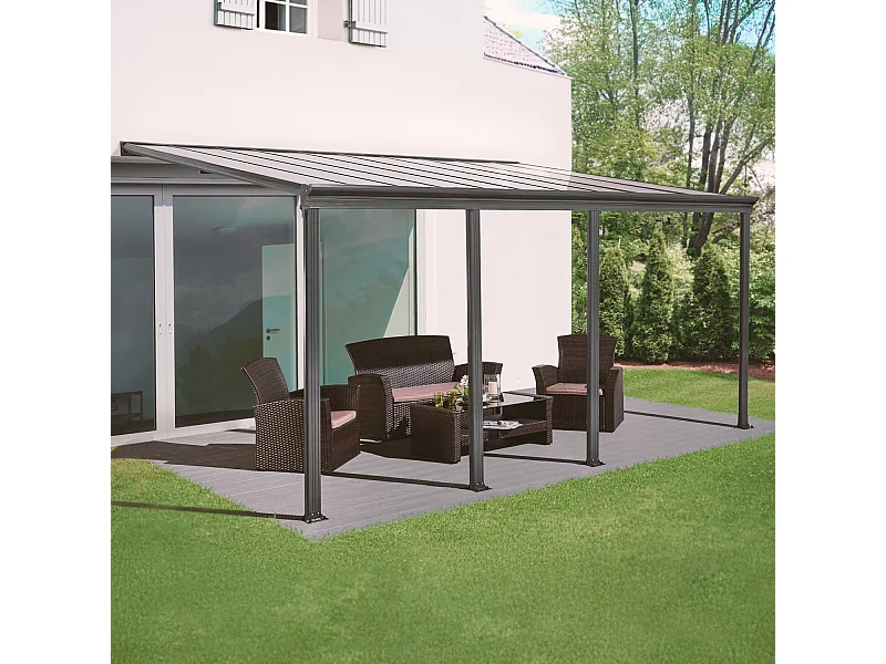 Pérgola 3x6m de aluminio con canalón antracita