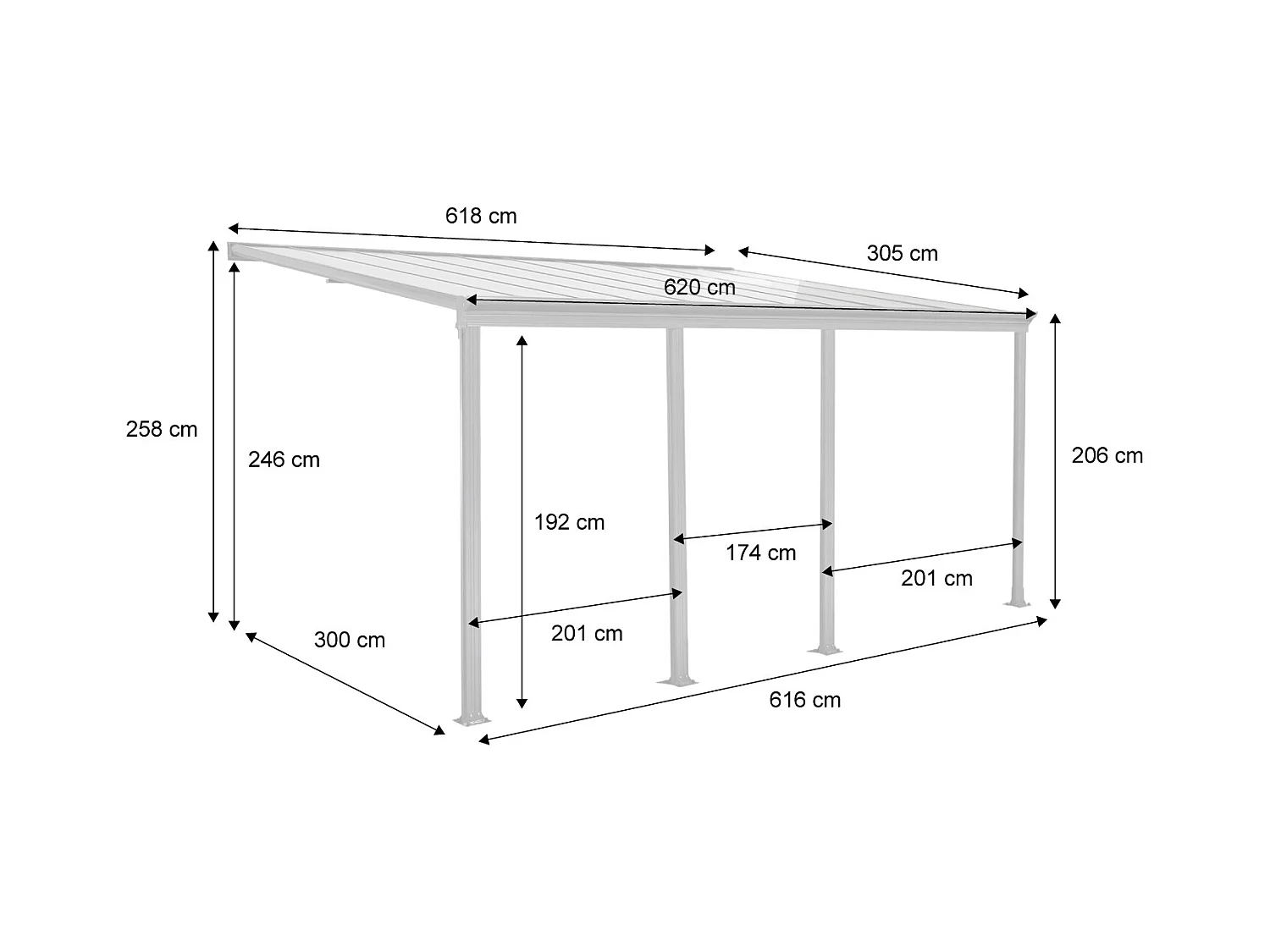 Pergolato 3x6m in alluminio con grondaia, antracite