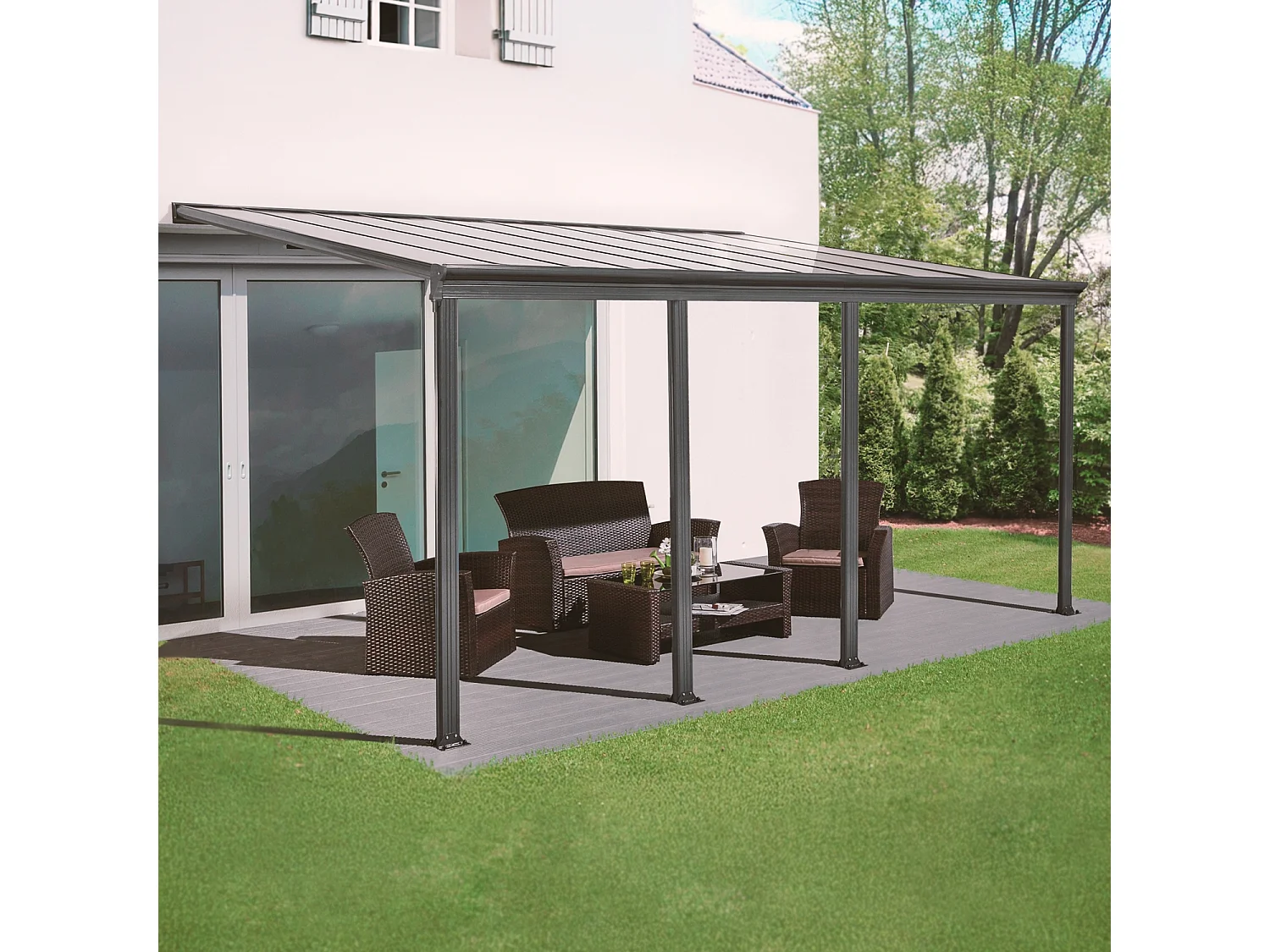 Pérgola 3x6m de aluminio con canalón antracita