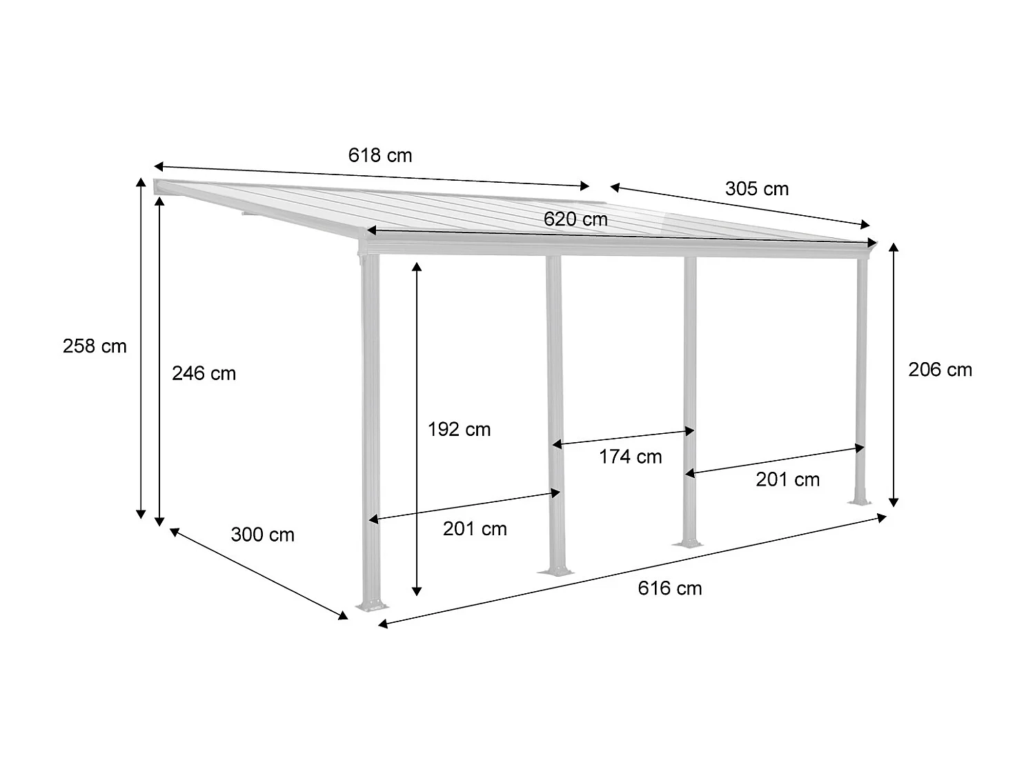 Pérgola 3x6m de aluminio con canalón antracita