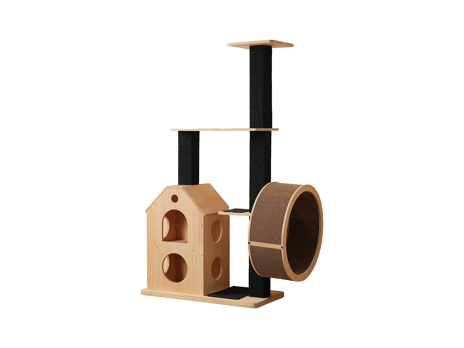 Arbre à chat 80×40×152 cm - avec 4 plateformes - 2 maisons pour chats - rouleau à chat - grattoir pour chat - naturel