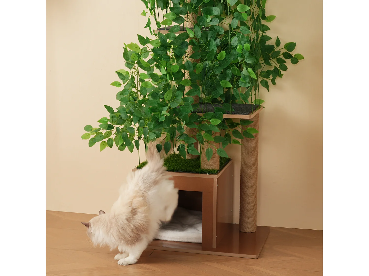 Arranhador para gatos de 190 cm de altura - com 4 plataformas e 1 buraco para gatos - lâminas removíveis - verde