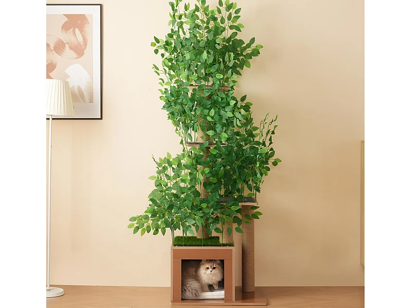 Arranhador para gatos de 190 cm de altura - com 4 plataformas e 1 buraco para gatos - lâminas removíveis - verde