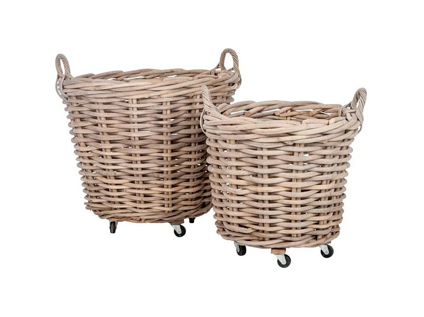 Lot de 2 Paniers Ronds "Anses & Roulettes" 82cm Naturel