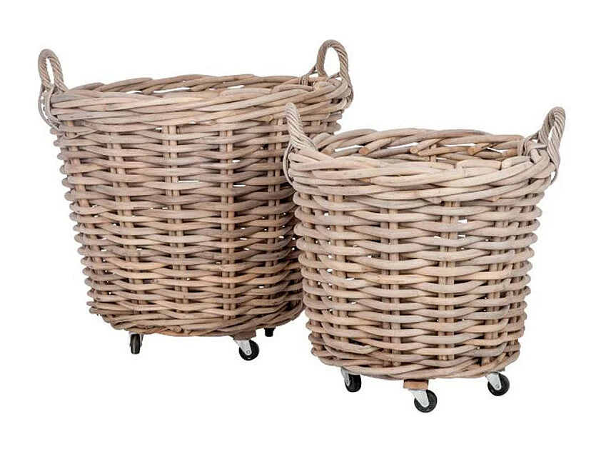 Lot de 2 Paniers Ronds "Anses & Roulettes" 82cm Naturel