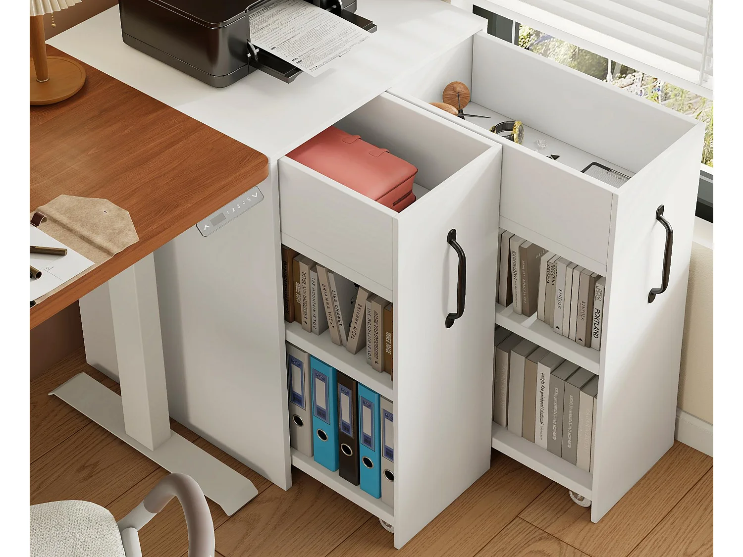 Archivador 52x50x75 cm - con ruedas - 2 cajones - correderas individuales - blanco