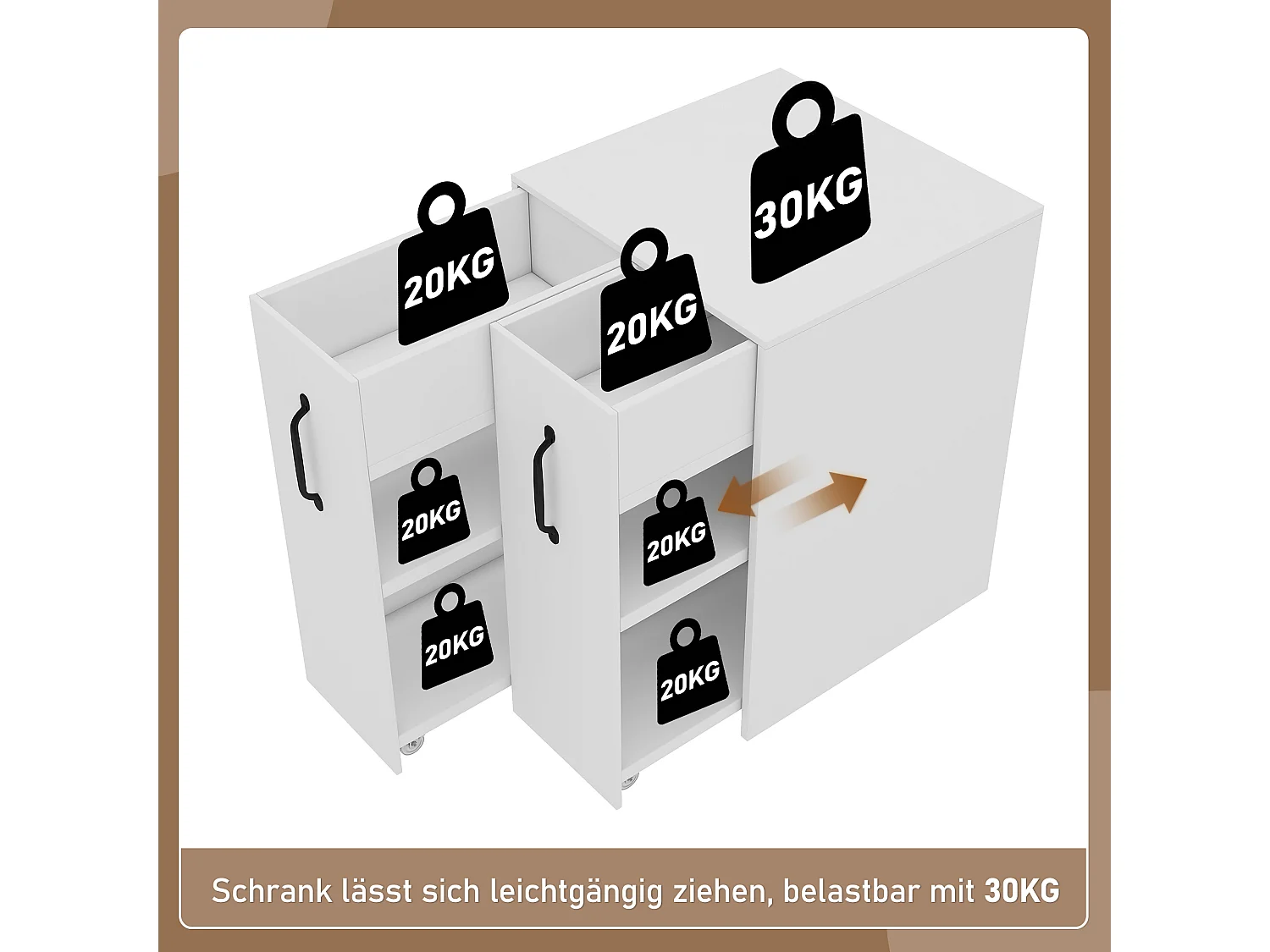 Archivador 52x50x75 cm - con ruedas - 2 cajones - correderas individuales - blanco