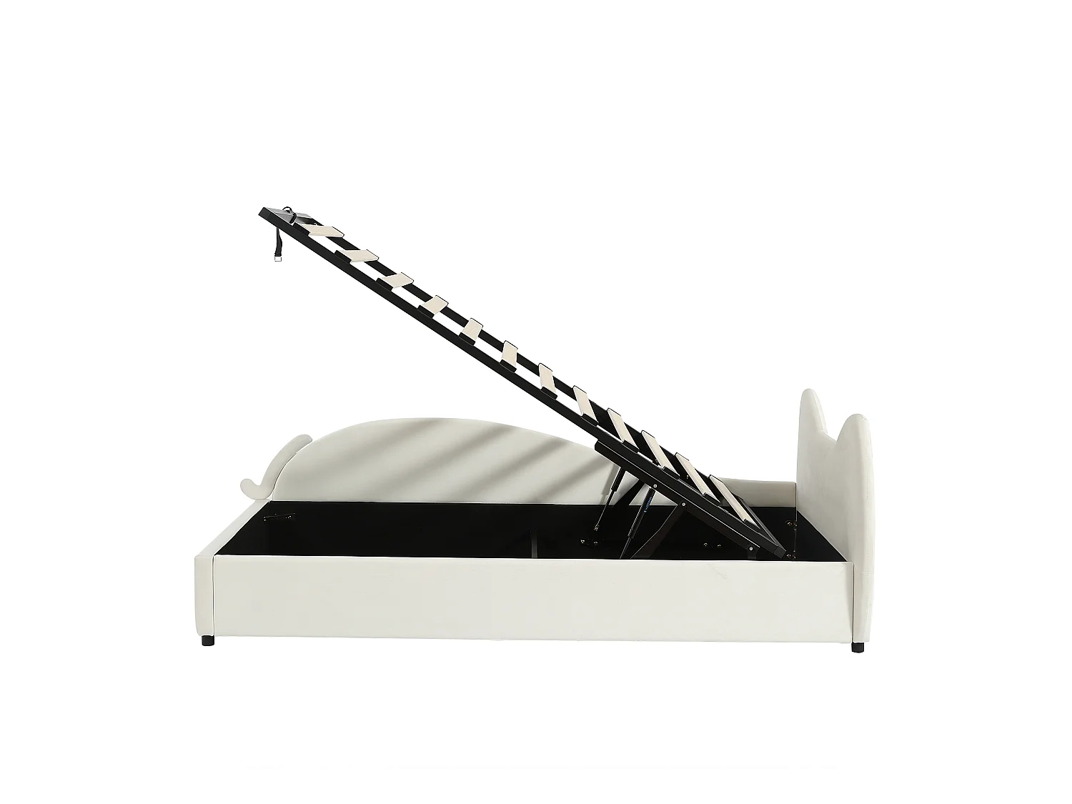 Beige fluwelen kinderbed met opbergruimte 90x200cm, katvorm, linkerpaneel (zonder matras)